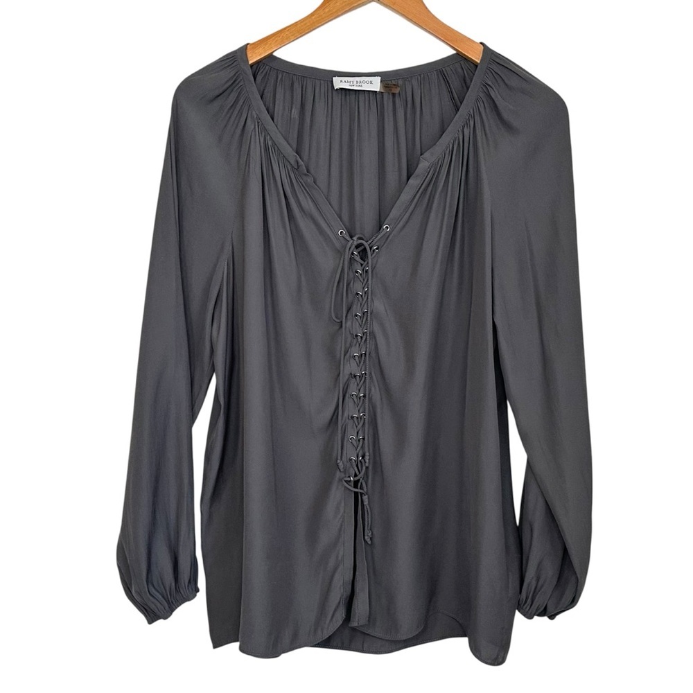 Ramy Brook Womens Long Sleeves Lace Up Blouse Size Medium V Neck Lightweight